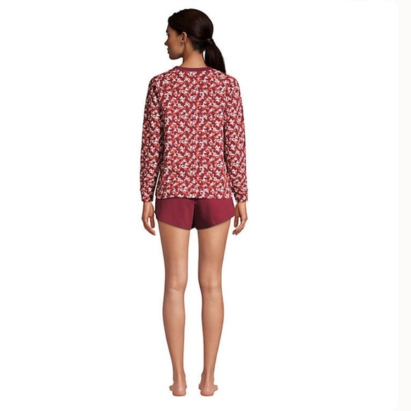 LANDSEND Wms *TALL MED Waffle Pajama Set Long Sleeve Top and Shorts 100% Cotton - Picture 3 of 4